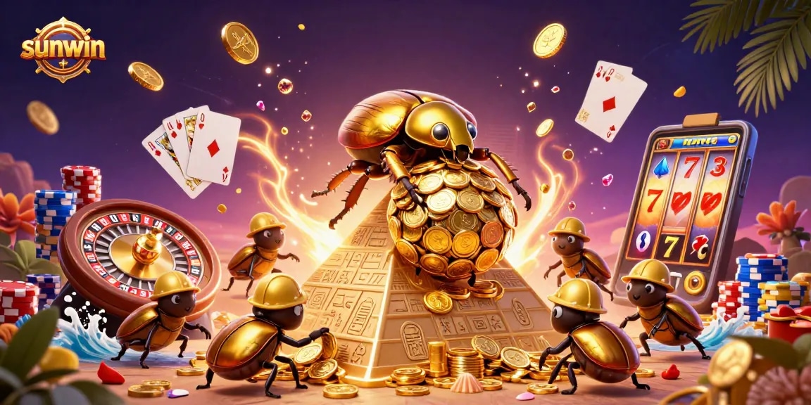 Experience the excitement at sunwin with a golden beetle scene showcasing vibrant casino elements.