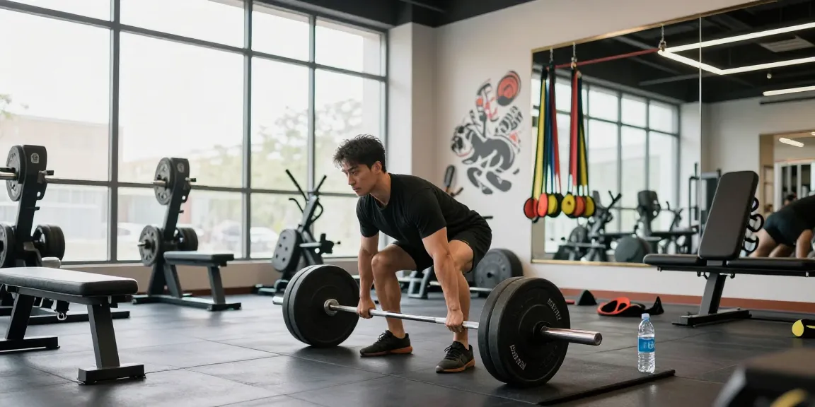 Deus Shop: Fitnessbegeisterte Person trainiert intensiv im modernen Fitnessstudio.