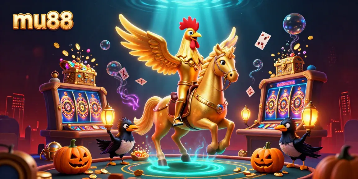 Engage in thrilling wins at mu88 Casino with a stunning nocturnal casino scene featuring a golden rooster and vibrant game elements.