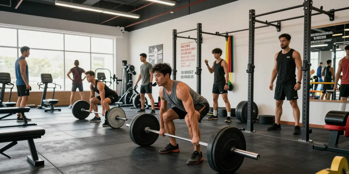 Intensives Training im Steroidshop mit Bodybuilder, der schweres Gewicht hebt