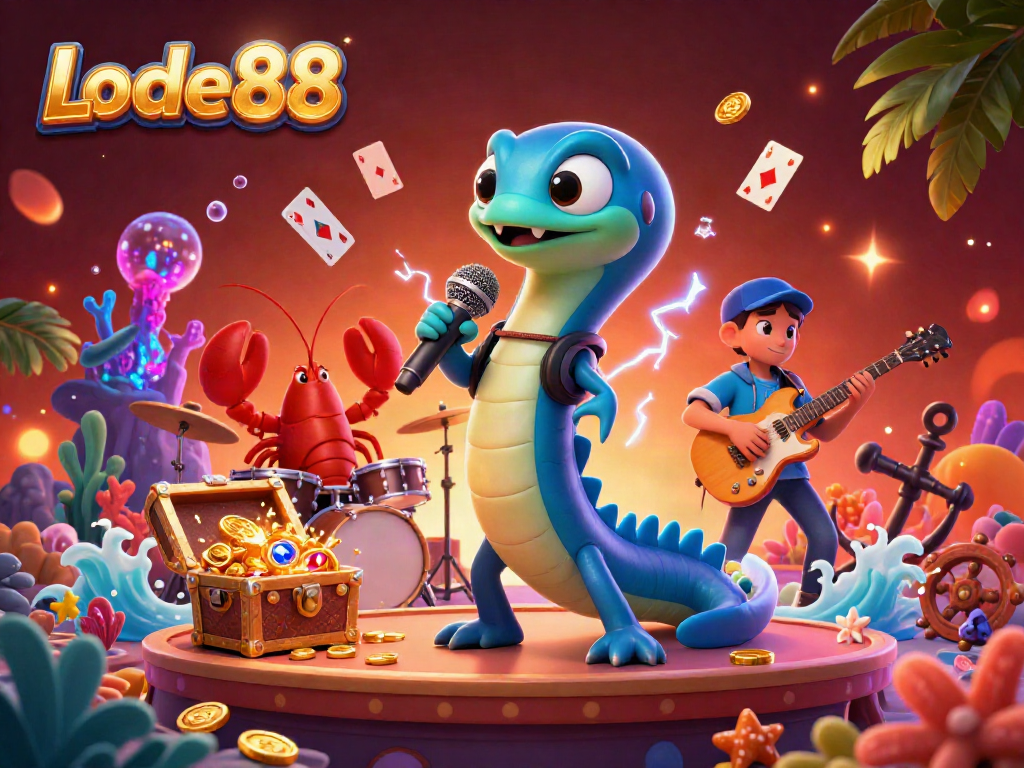 Lode88 offers an exciting underwater casino experience featuring a DJ electric eel, lobster drummer, and seahorse guitarist.