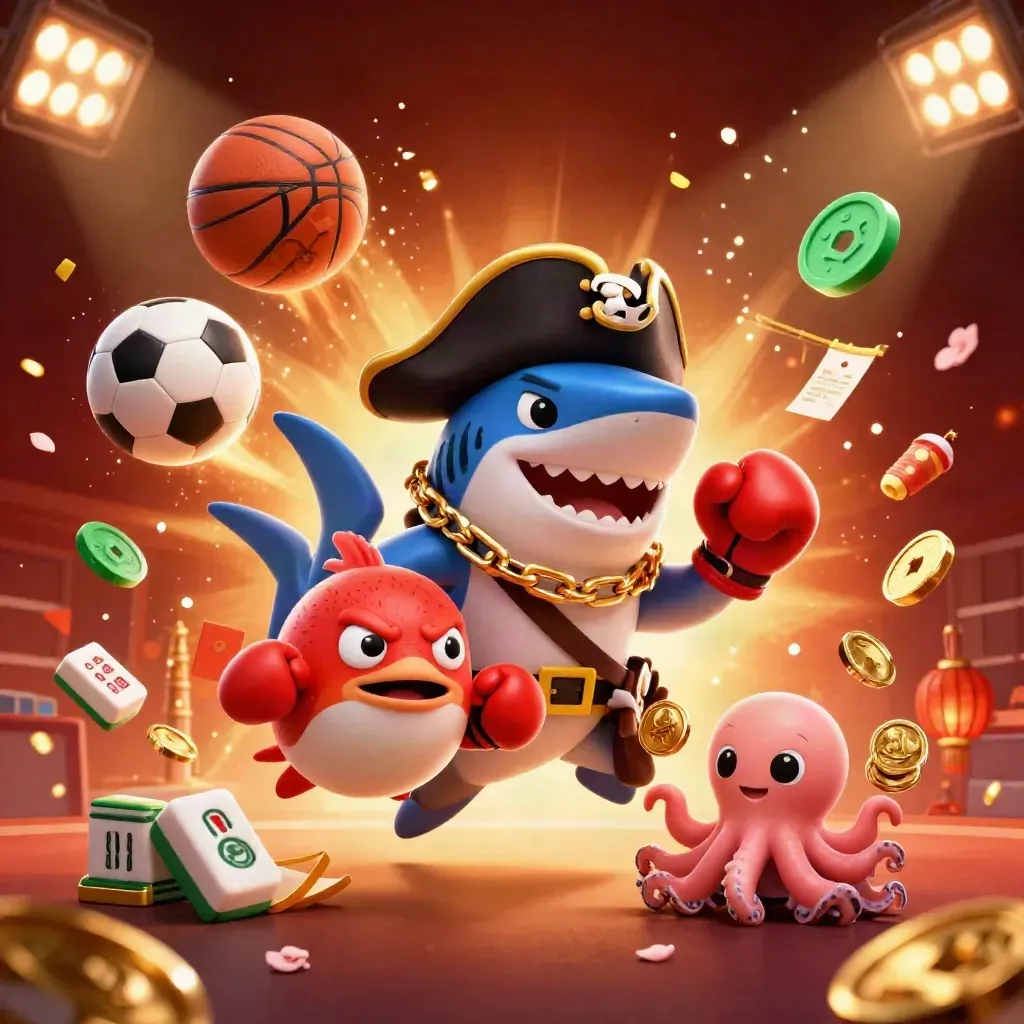 Piratenshark, Kugelfisch und Babykrake mitten in einem goldenen Casinosturm.