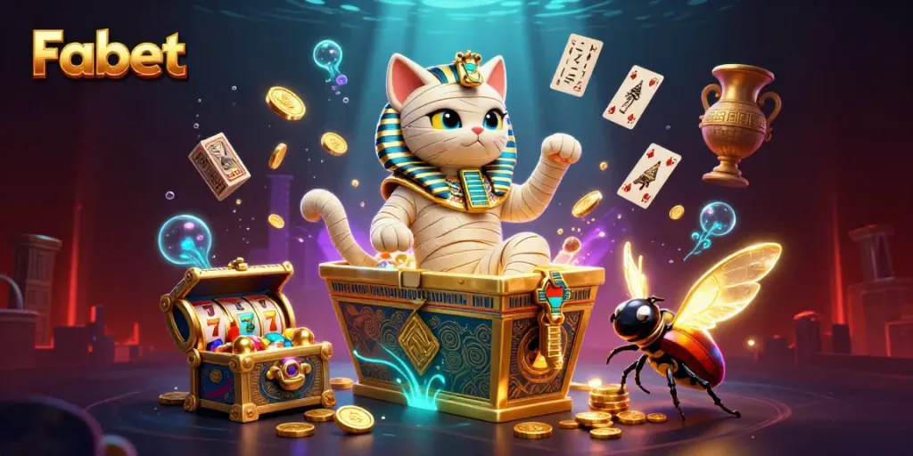 Experience Fabet's thrilling online casino adventure with Egyptian elements and vibrant gaming symbols.