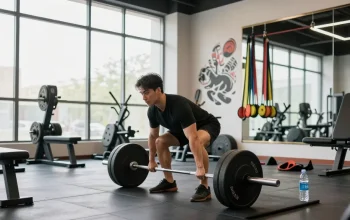 Deus Shop: Fitnessbegeisterte Person trainiert intensiv im modernen Fitnessstudio.