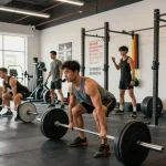 Intensives Training im Steroidshop mit Bodybuilder, der schweres Gewicht hebt