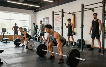 Intensives Training im Steroidshop mit Bodybuilder, der schweres Gewicht hebt
